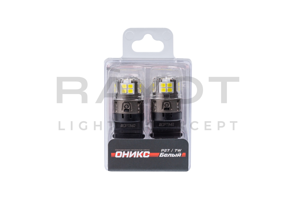 Светодиодные лампы Optima LED ОНИКС 3157, WHITE, 5500K, 650Lm, 12V, (P27/7W), комплект 2 шт.