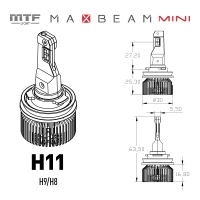 Светодиодные лампы MTF Light MaxBeam Mini, H11/H9, 6000K, 4500 лм, 45 Вт, комплект 2 шт.
