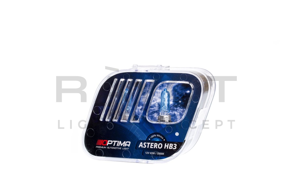 Галогенные лампы Optima Astero HB3 +80% White 5000K, 12V, 65W