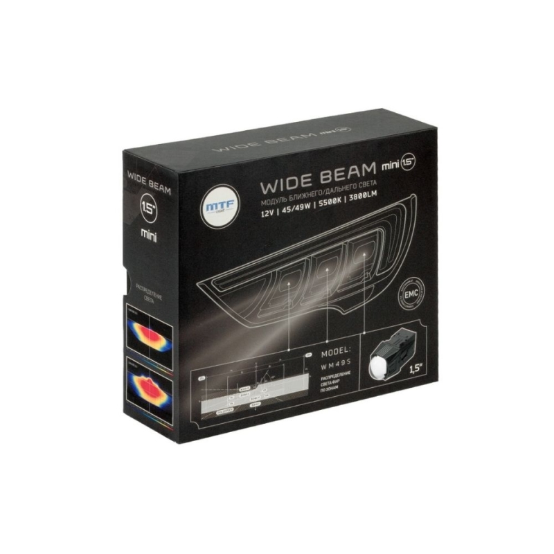 Светодиодные модули ближнего/дальнего света MTF Light серия WIDE BEAM mini, 12В, 45/49Вт, 5500К, 1.5 Светодиодные модули ближнего/дальнего света MTF Light серия WIDE BEAM mini, 12В, 45/49Вт, 5500К, 1.5", 2шт.