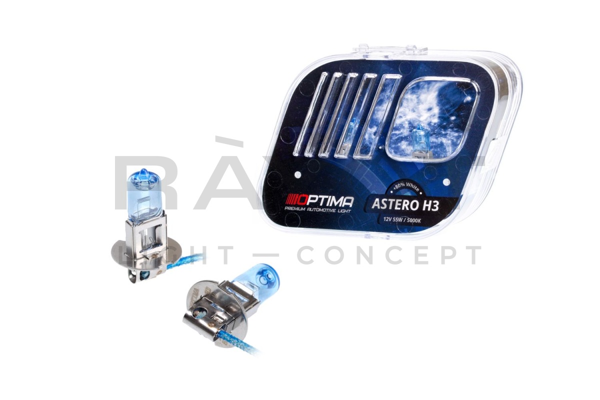 Галогенные лампы Optima Astero H3 +80% White 5000K, 12V, 55W