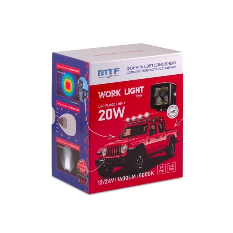 Светодиодный прожектор MTF Light STYLE — 20W, 12–36V, 1400 lm, квадратный, ECE R10 Светодиодный прожектор MTF Light STYLE — 20W, 12–36V, 1400 lm, квадратный, ECE R10